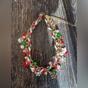 Festive Gold and Multicolor Charm Christmas Necklace